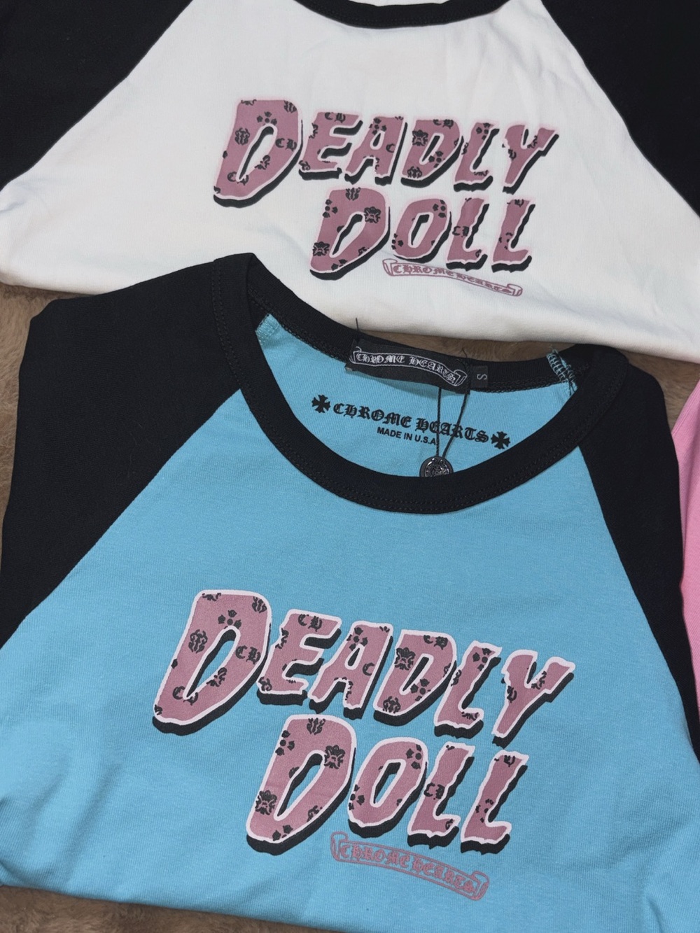 Chrome Hearts Deadly Doll Raglan Top - Blue, Black & Pink